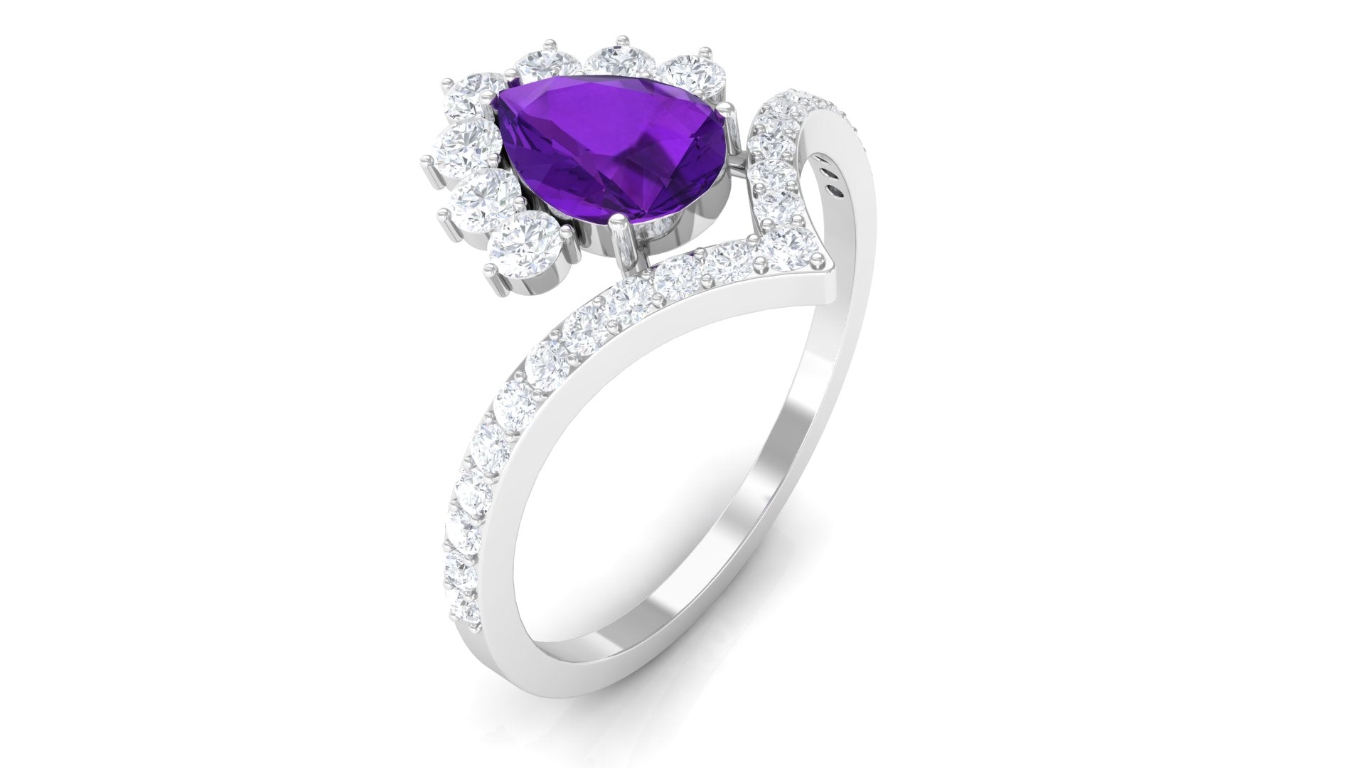 Pear Amethyst and Diamond Designer Ring Amethyst - ( AAA ) - Quality - Rosec Jewels