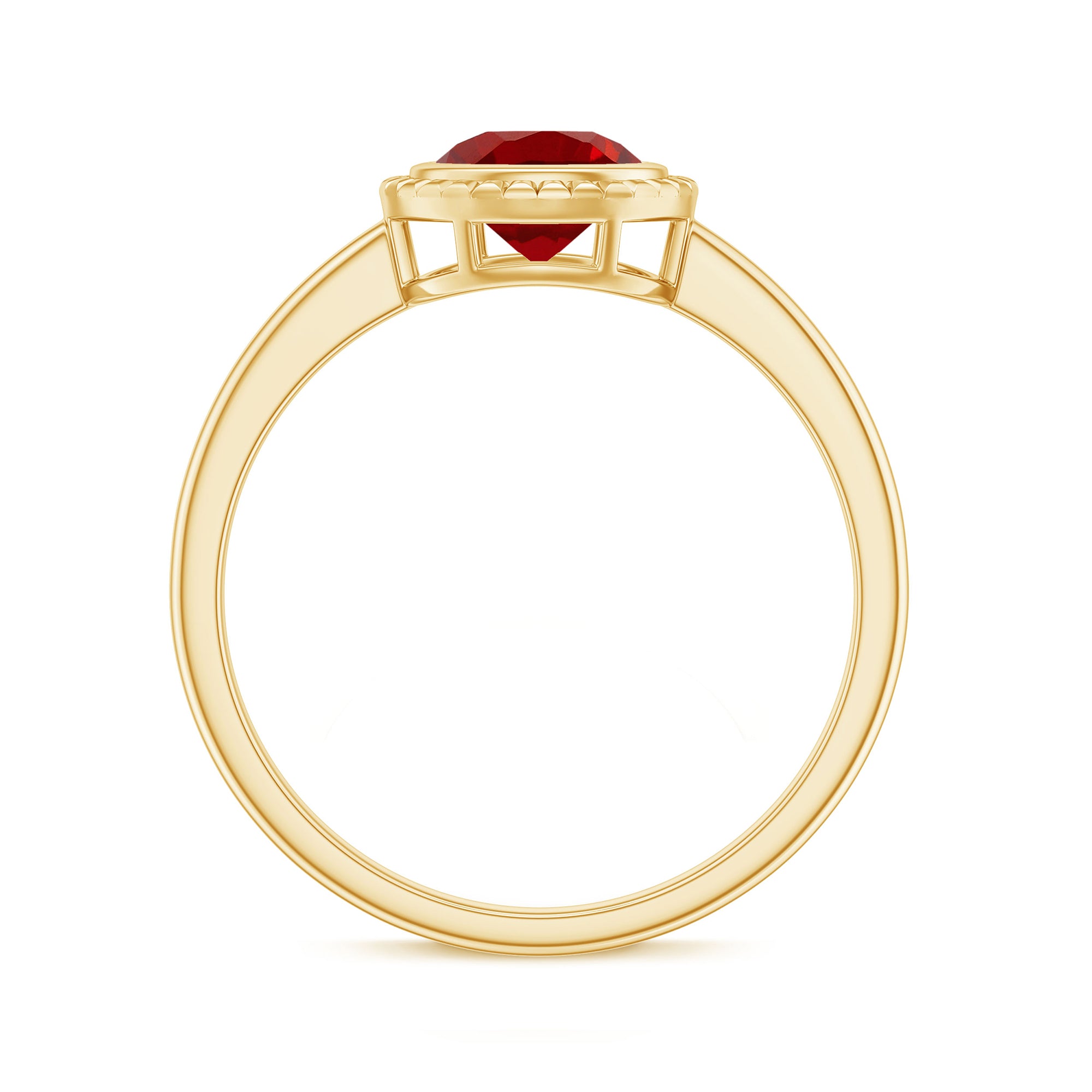 Round Lab-Created Ruby Solitaire Gold Ring in Bezel Setting Lab Created Ruby - ( AAAA ) - Quality - Rosec Jewels