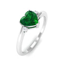 Heart Shape Created Emerald Solitaire Promise Ring with Diamond Lab Created Emerald - ( AAAA ) - Quality - Rosec Jewels