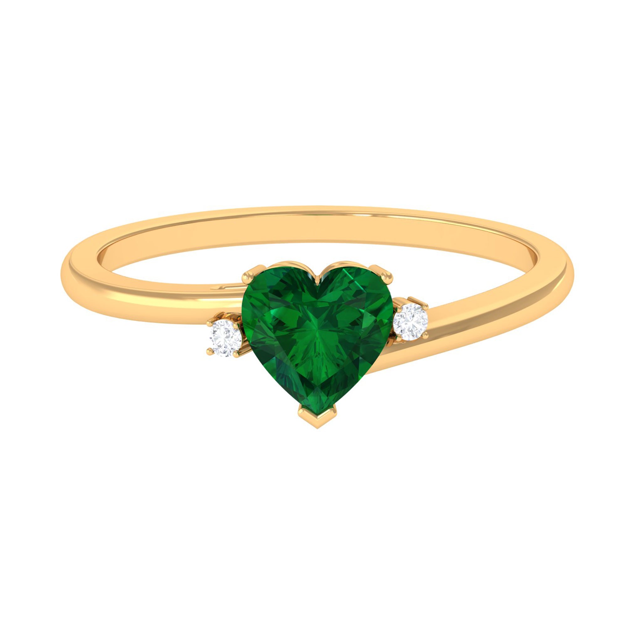 Heart Shape Created Emerald Solitaire Promise Ring with Diamond Lab Created Emerald - ( AAAA ) - Quality - Rosec Jewels