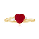 Heart Shape Ruby Solitaire Promise Ring with Diamond Ruby - ( AAA ) - Quality - Rosec Jewels