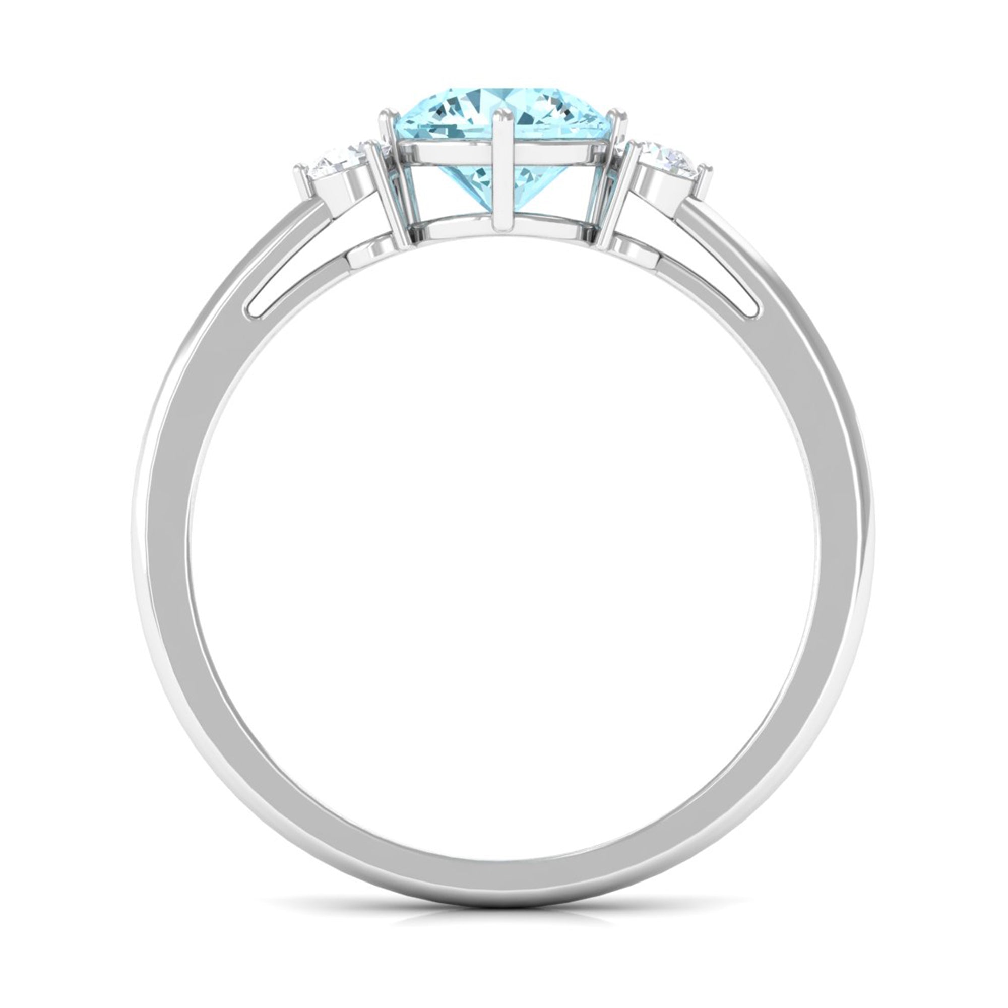 1 CT Aquamarine and Diamond Three Stone Minimal Ring Aquamarine - ( AAA ) - Quality - Rosec Jewels