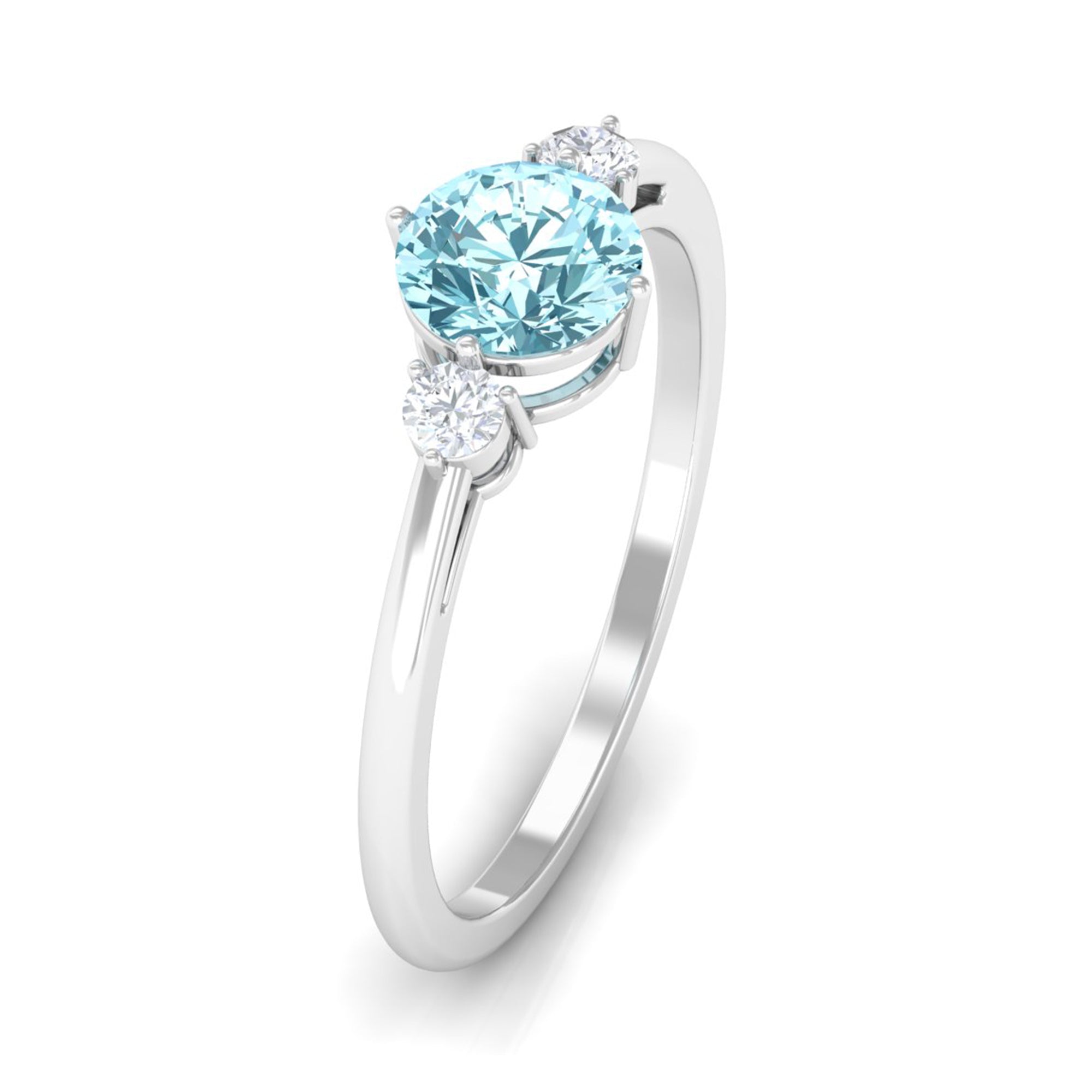 1 CT Aquamarine and Diamond Three Stone Minimal Ring Aquamarine - ( AAA ) - Quality - Rosec Jewels