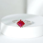 1.75 CT Princess Cut Lab Grown Ruby Engagement Ring with Diamond Lab Created Ruby - ( AAAA ) - Quality - Rosec Jewels