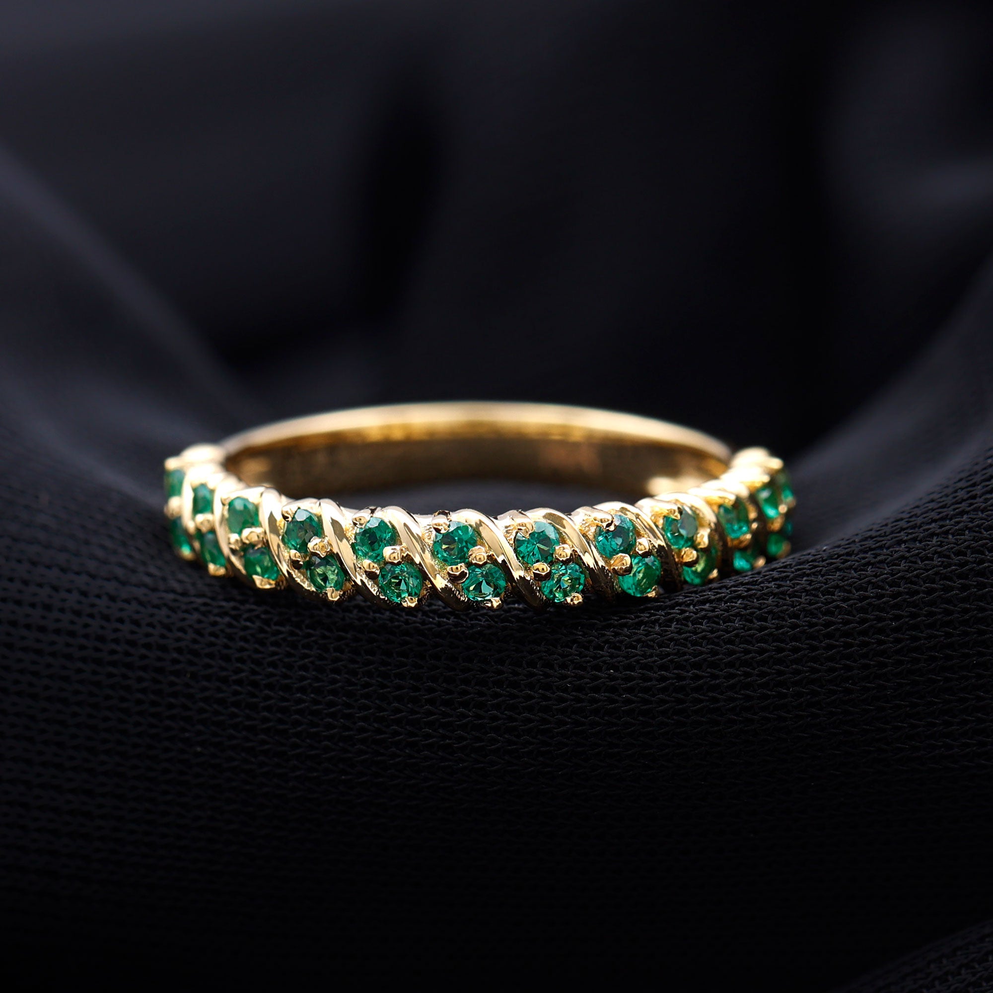 Lab Grown Emerald Semi Eternity Anniversary Band Ring Lab Created Emerald - ( AAAA ) - Quality - Rosec Jewels