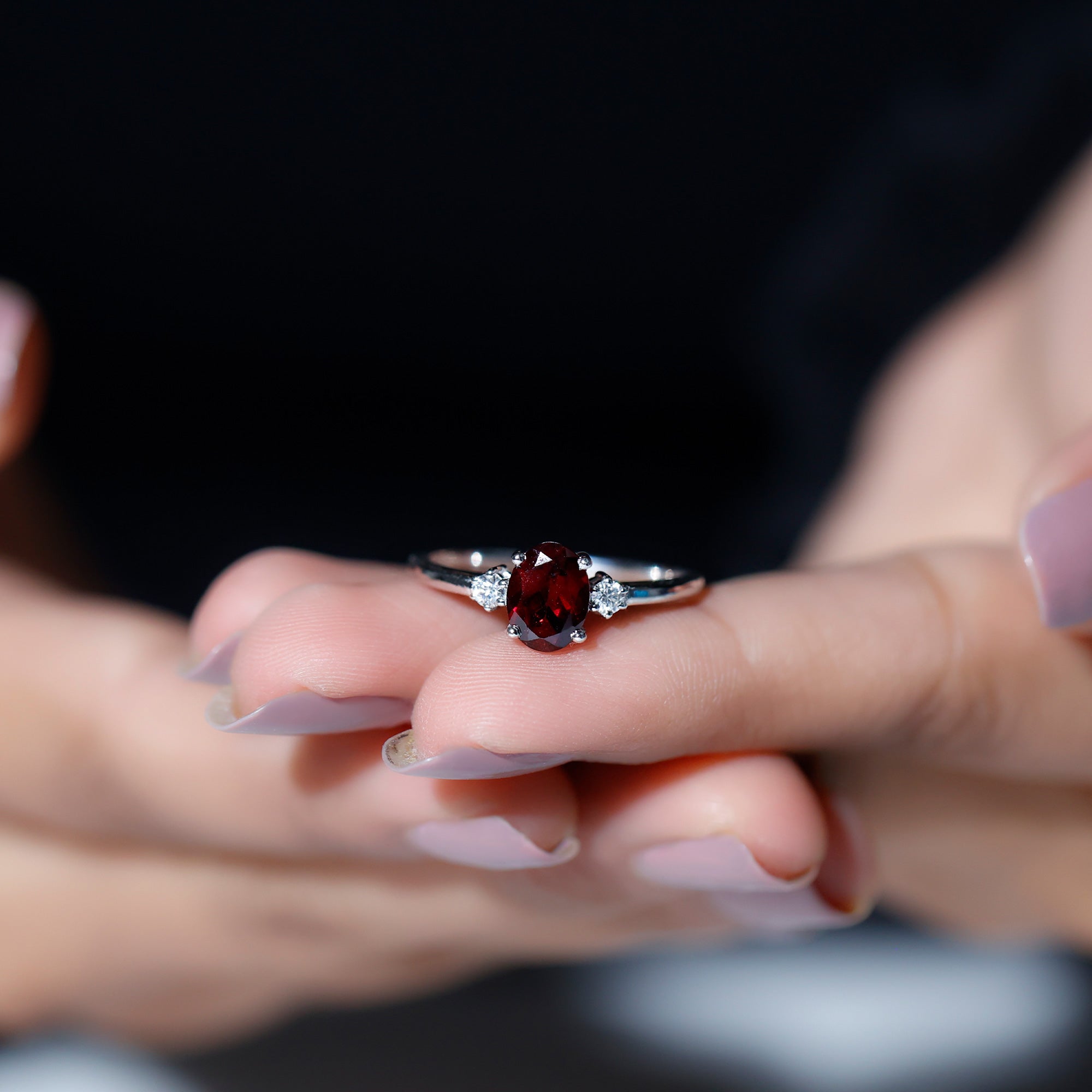 1.75 CT Oval Rhodolite Solitaire Engagement Ring with Moissanite in Gold Rhodolite - ( AAA ) - Quality - Rosec Jewels