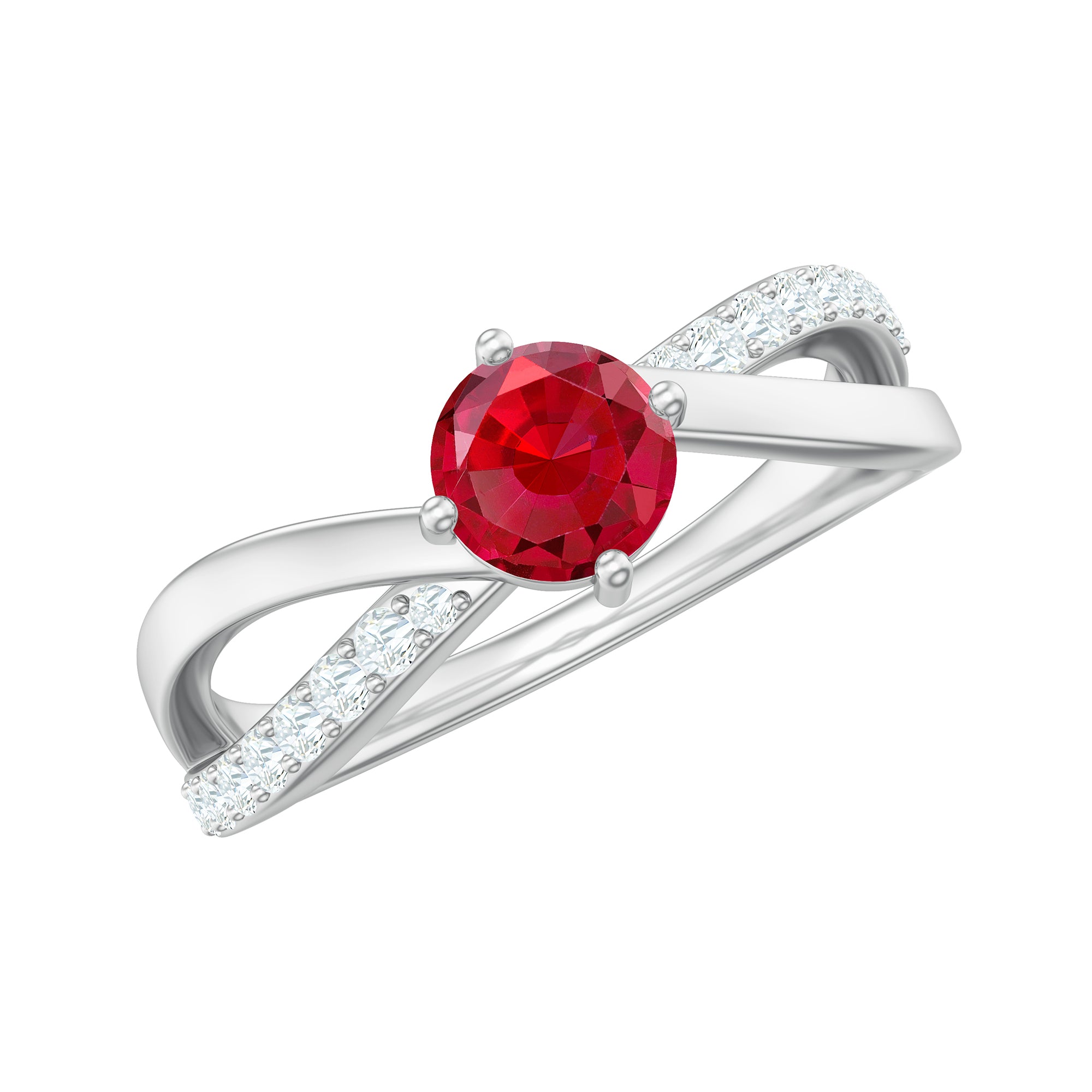 Created Ruby Solitaire Ring with Diamond Accent Lab Created Ruby - ( AAAA ) - Quality - Rosec Jewels