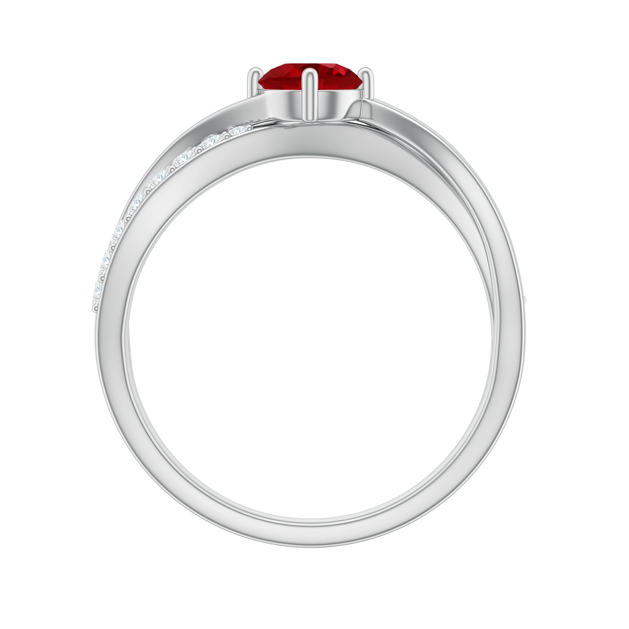 Created Ruby Solitaire Ring with Diamond Accent Lab Created Ruby - ( AAAA ) - Quality - Rosec Jewels