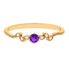 Amethyst and Diamond Leaf Promise Ring with Beaded Detailing Amethyst - ( AAA ) - Quality - Rosec Jewels