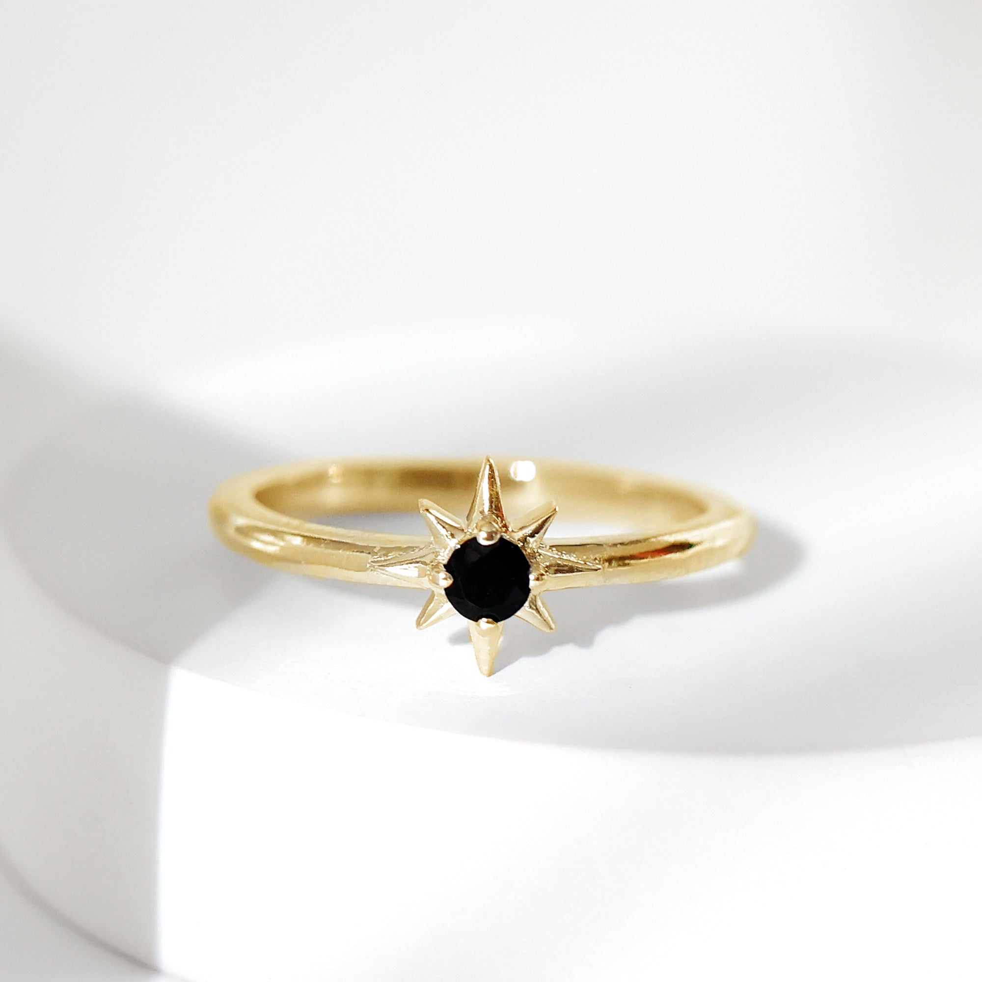 Round Black Spinel Sunburst Promise Ring Black Spinel - ( AAA ) - Quality - Rosec Jewels