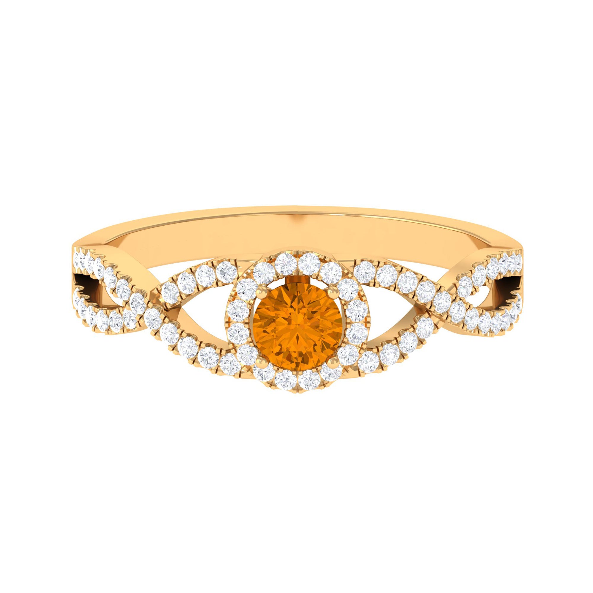 Criss Cross Shank Citrine and Diamond Halo Engagement Ring Citrine - ( AAA ) - Quality - Rosec Jewels