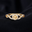 Criss Cross Shank Citrine and Diamond Halo Engagement Ring Citrine - ( AAA ) - Quality - Rosec Jewels