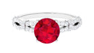 Solitaire Created Ruby and Diamond Crisscross Engagement Ring Lab Created Ruby - ( AAAA ) - Quality - Rosec Jewels