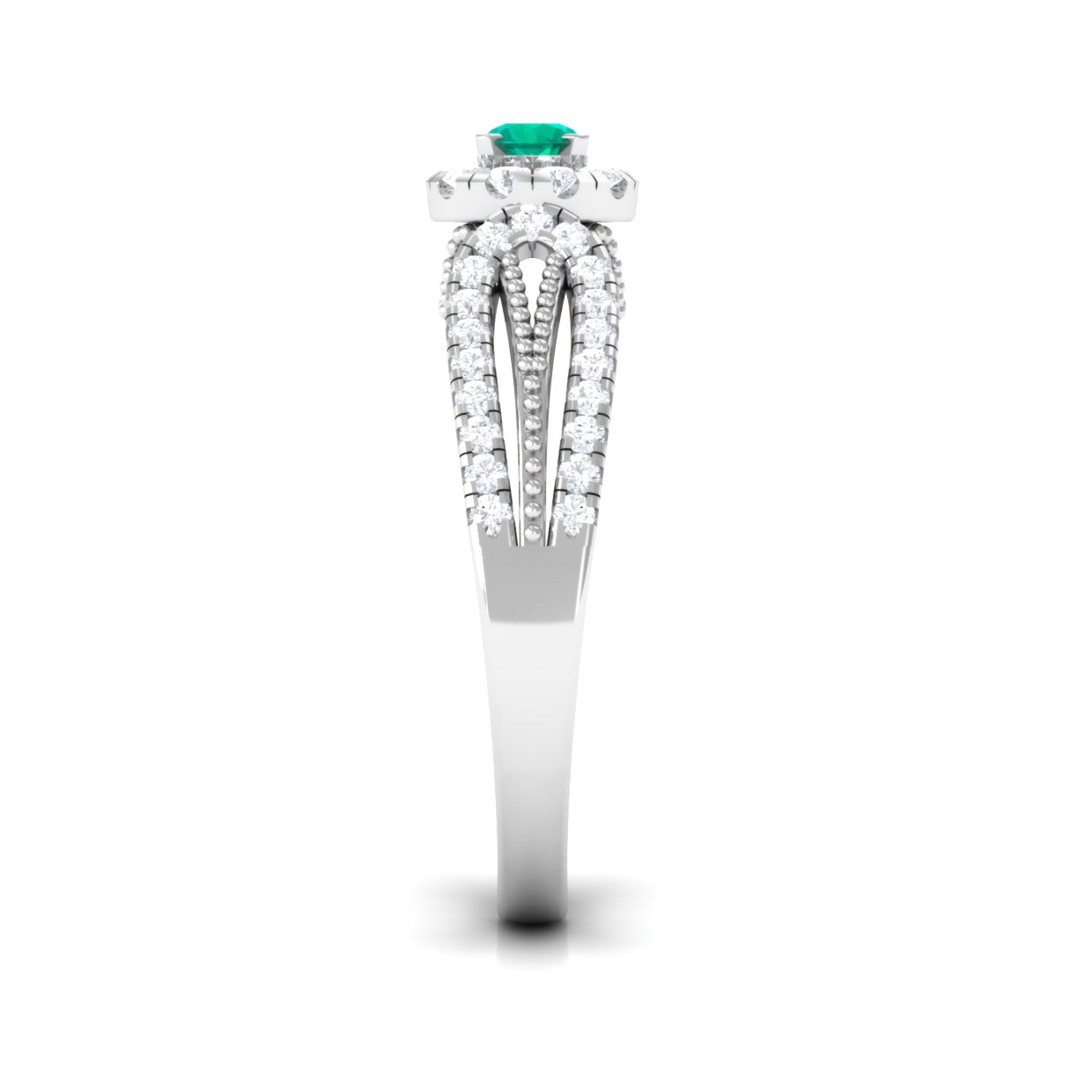 Real Emerald and Diamond Designer Engagement Ring in Split Shank Emerald - ( AAA ) - Quality - Rosec Jewels