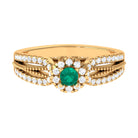 Real Emerald and Diamond Designer Engagement Ring in Split Shank Emerald - ( AAA ) - Quality - Rosec Jewels