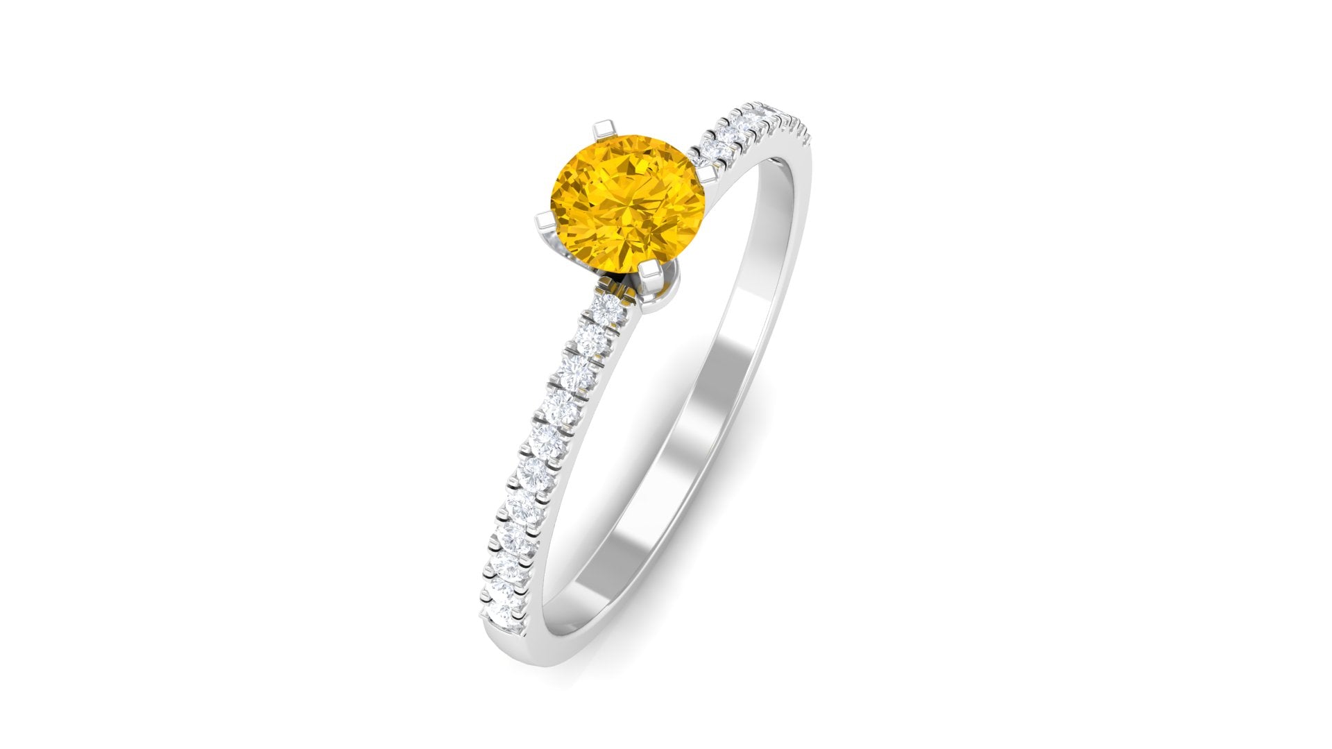 Round Yellow Sapphire and Diamond Engagement Ring Yellow Sapphire - ( AAA ) - Quality - Rosec Jewels