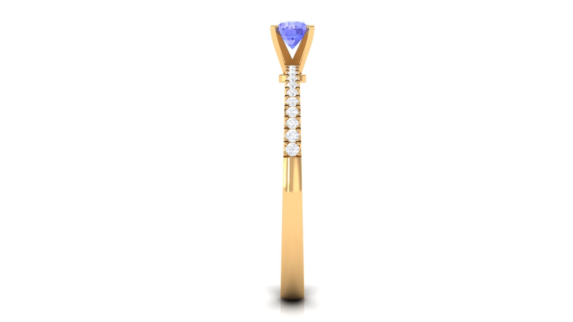 Tanzanite Solitaire Ring with Diamond Side Stones Tanzanite - ( AAA ) - Quality - Rosec Jewels