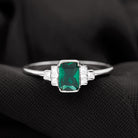 Half Bezel Set Lab Grown Emerald and Diamond Engagement Ring Lab Created Emerald - ( AAAA ) - Quality - Rosec Jewels