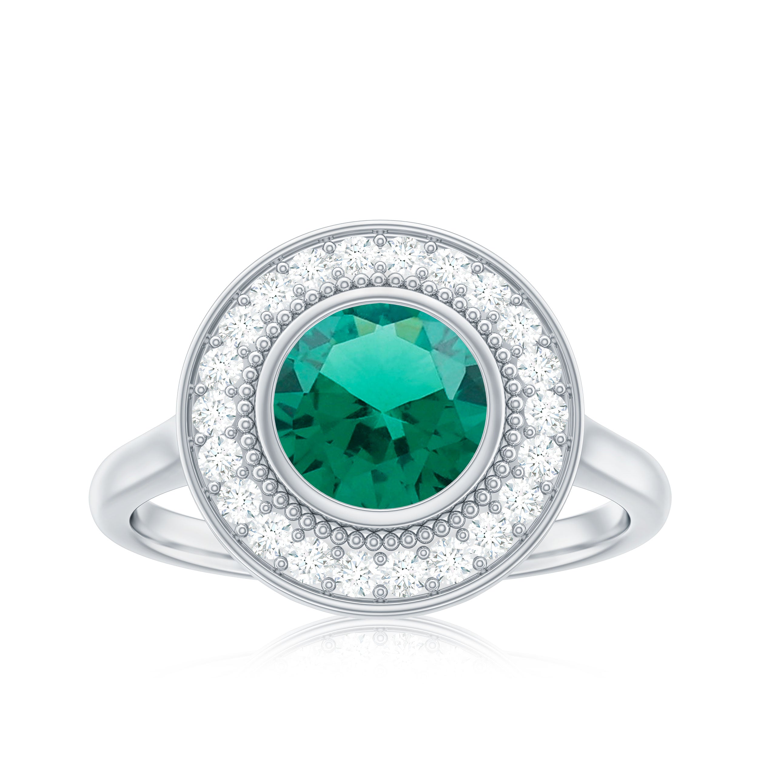 Vintage Style Lab Grown Emerald Engagement Ring With Moissanite Halo Lab Created Emerald - ( AAAA ) - Quality - Rosec Jewels