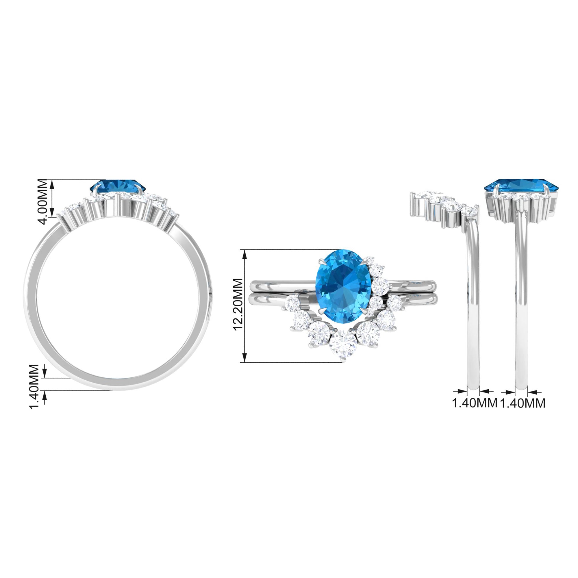 1.75 CT Swiss Blue Topaz and Diamond Engagement Enhancer Ring Set Swiss Blue Topaz - ( AAA ) - Quality - Rosec Jewels