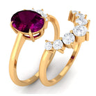 Oval Rhodolite Solitaire Wedding Ring Set with Diamond Rhodolite - ( AAA ) - Quality - Rosec Jewels