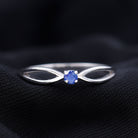 Real Blue Sapphire Minimal Promise Ring with Split Shank Blue Sapphire - ( AAA ) - Quality - Rosec Jewels