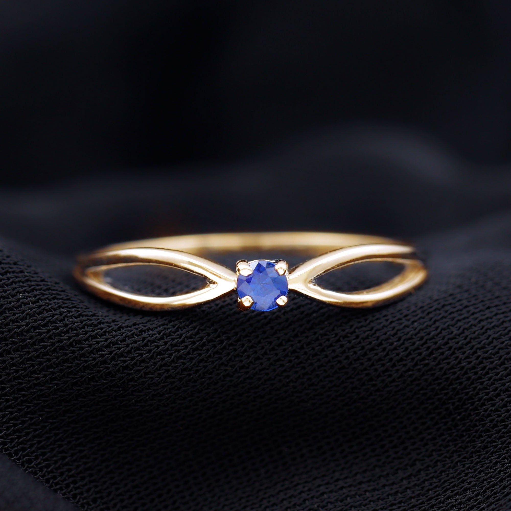 Real Blue Sapphire Minimal Promise Ring with Split Shank Blue Sapphire - ( AAA ) - Quality - Rosec Jewels