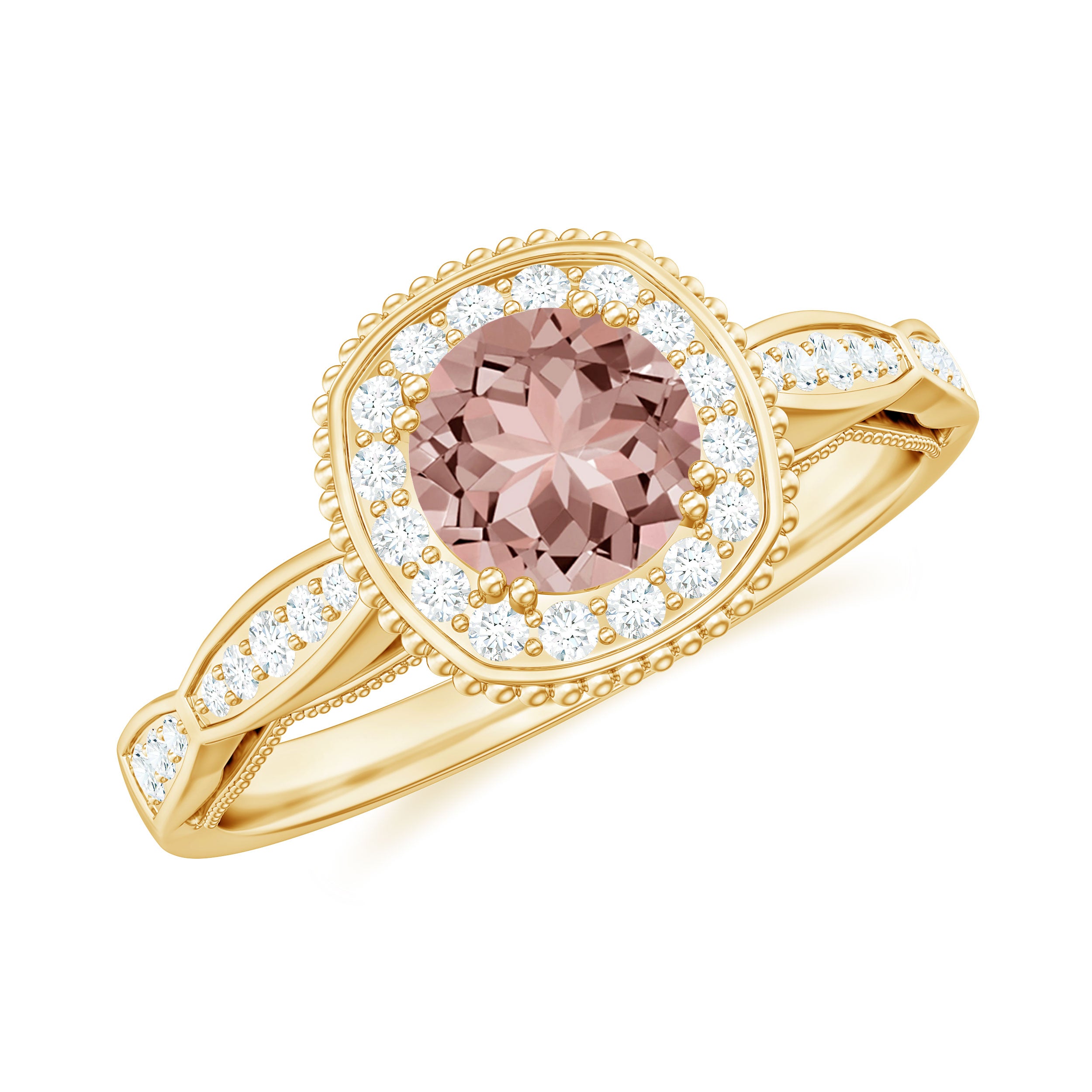 Morganite and Diamond Vintage Engagement Ring Morganite - ( AAA ) - Quality - Rosec Jewels