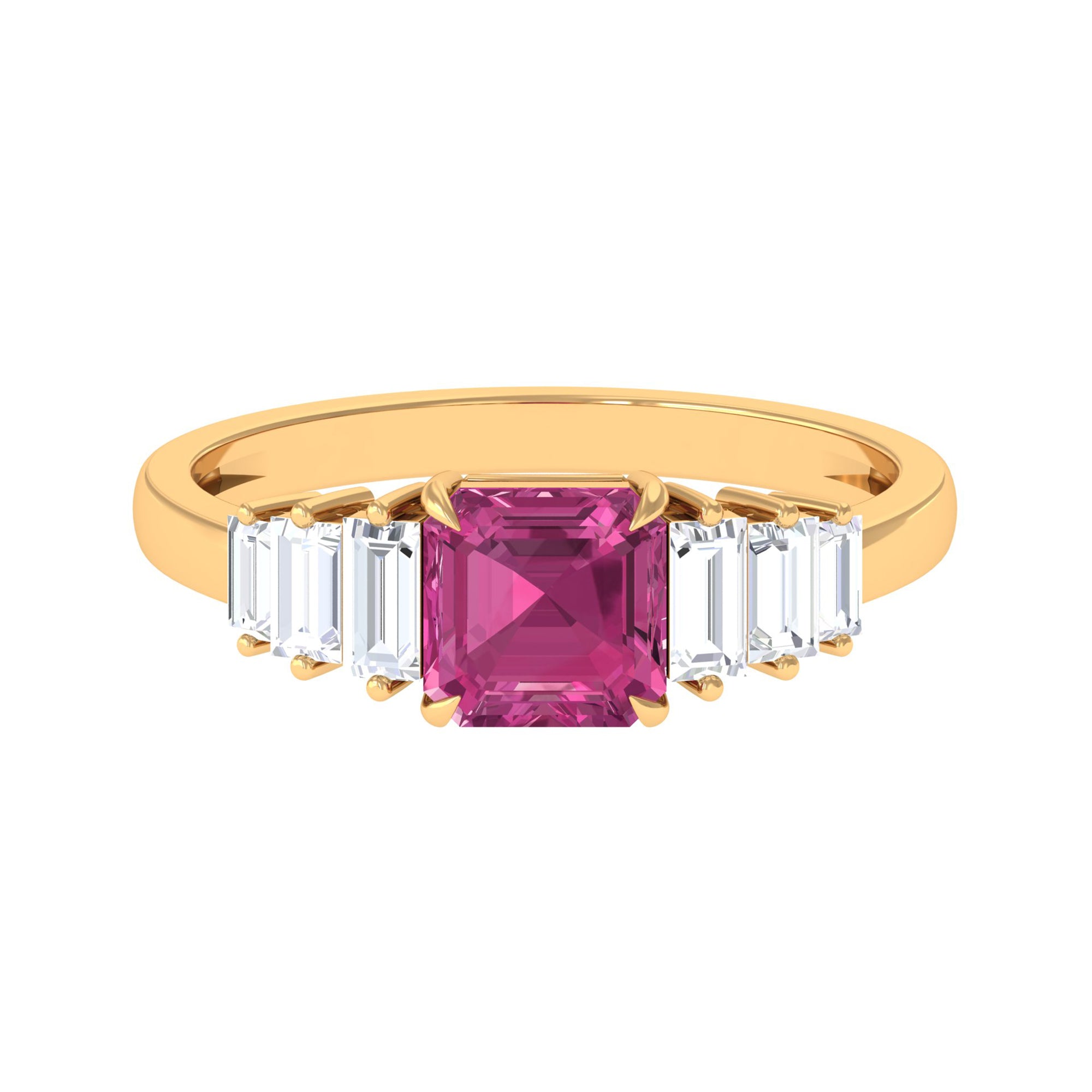 Asscher Cut Pink Tourmaline Engagement Ring with Moissanite Pink Tourmaline - ( AAA ) - Quality - Rosec Jewels