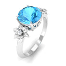 2 CT Round Swiss Blue Topaz Solitaire Flower Engagement Ring with Diamond Swiss Blue Topaz - ( AAA ) - Quality - Rosec Jewels