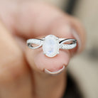 Oval Moonstone Solitaire Engagement Ring with Split Shank Moonstone - ( AAA ) - Quality - Rosec Jewels