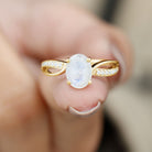 Oval Moonstone Solitaire Engagement Ring with Split Shank Moonstone - ( AAA ) - Quality - Rosec Jewels