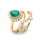 Real Emerald Teardrop Wedding Ring Set with Diamond Halo Emerald - ( AAA ) - Quality - Rosec Jewels