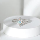 1 CT Minimal Princess Cut Ethiopian Opal and Moissanite Engagement Enhancer Ring Set Ethiopian Opal - ( AAA ) - Quality - Rosec Jewels