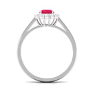 Round Ruby and Diamond Halo Engagement Ring Ruby - ( AAA ) - Quality - Rosec Jewels