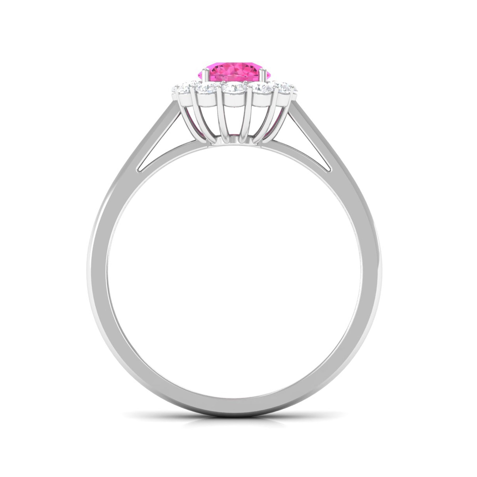 Floral Pink Sapphire Engagement Ring with Diamond Halo Pink Sapphire - ( AAA ) - Quality - Rosec Jewels