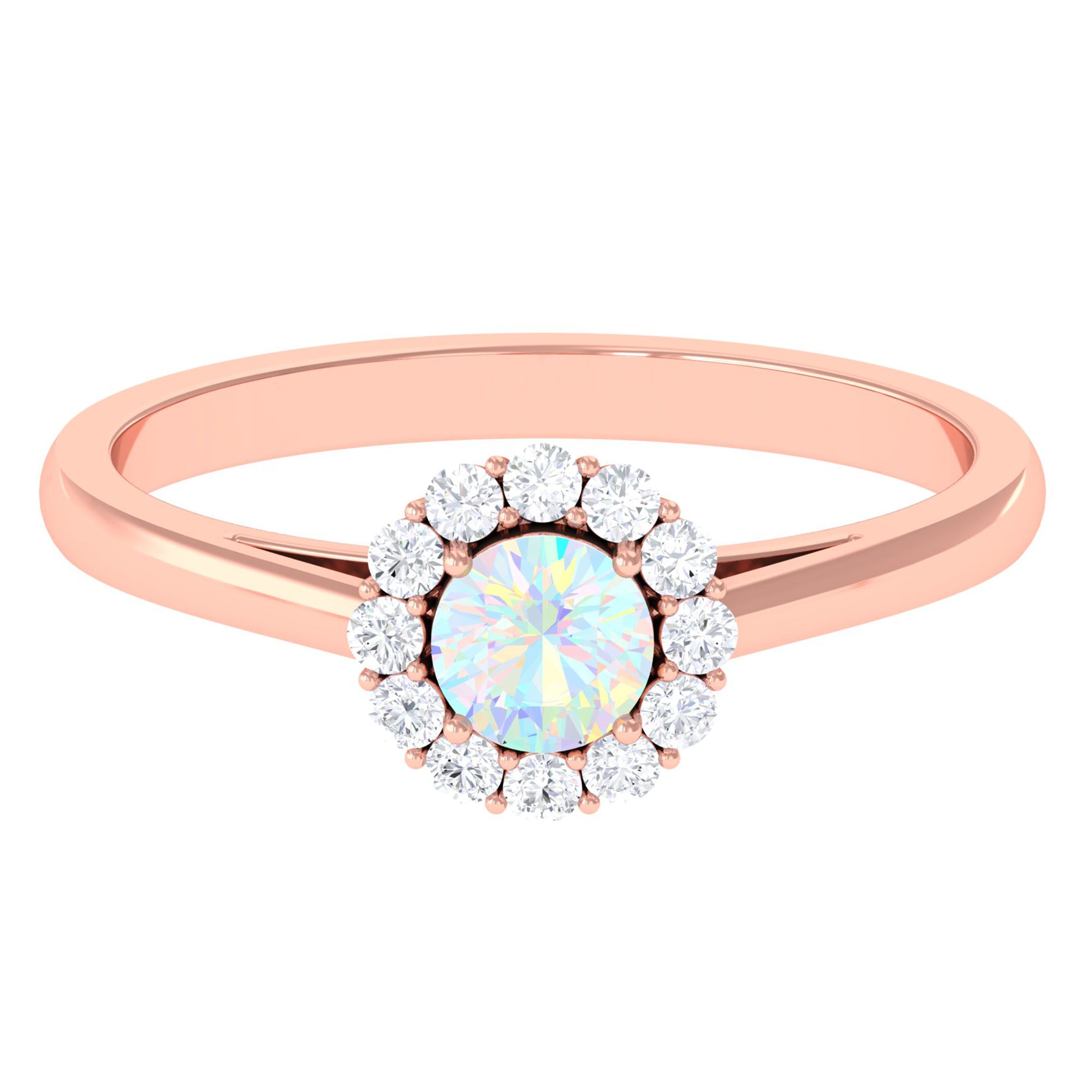 1 CT Ethiopian Opal and Diamond Floating Halo Engagement Ring Ethiopian Opal - ( AAA ) - Quality - Rosec Jewels