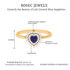 Created Blue Sapphire Heart Engagement Ring with Diamond Double Halo Lab Created Blue Sapphire - ( AAAA ) - Quality - Rosec Jewels