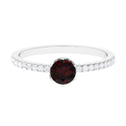 Minimal Garnet Solitaire Promise Ring with Diamond Garnet - ( AAA ) - Quality - Rosec Jewels