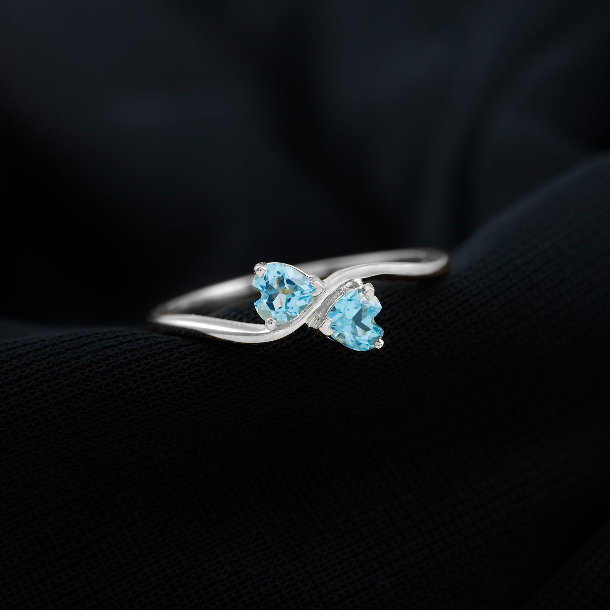 Two Stone Heart Promise Ring with Natural Swiss Blue Topaz Swiss Blue Topaz - ( AAA ) - Quality - Rosec Jewels