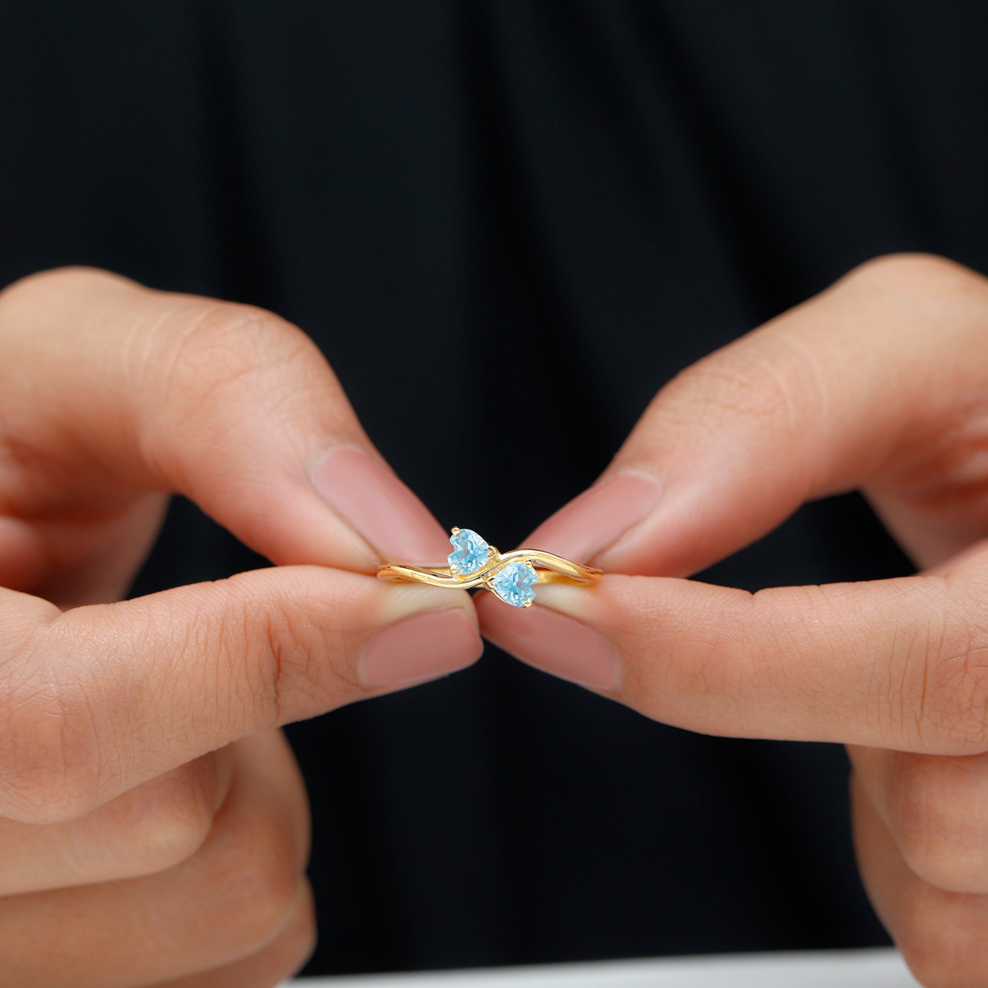 Two Stone Heart Promise Ring with Natural Swiss Blue Topaz Swiss Blue Topaz - ( AAA ) - Quality - Rosec Jewels