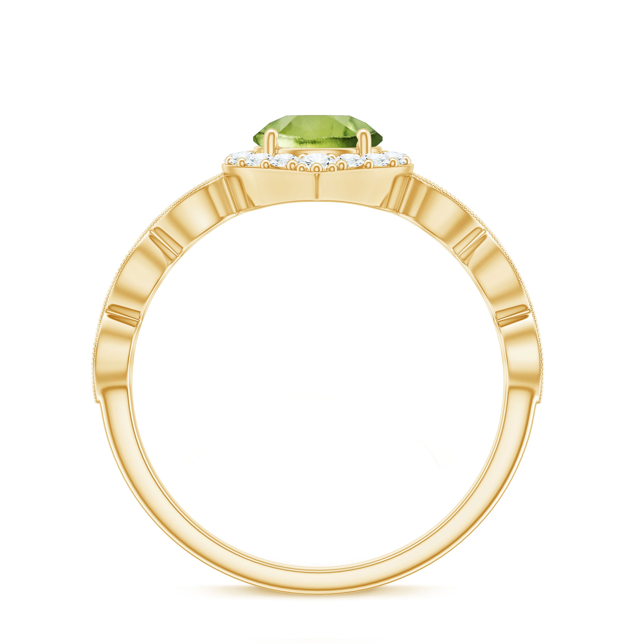 1.25 CT Peridot Vintage Engagement Ring with Diamond Accent Peridot - ( AAA ) - Quality - Rosec Jewels