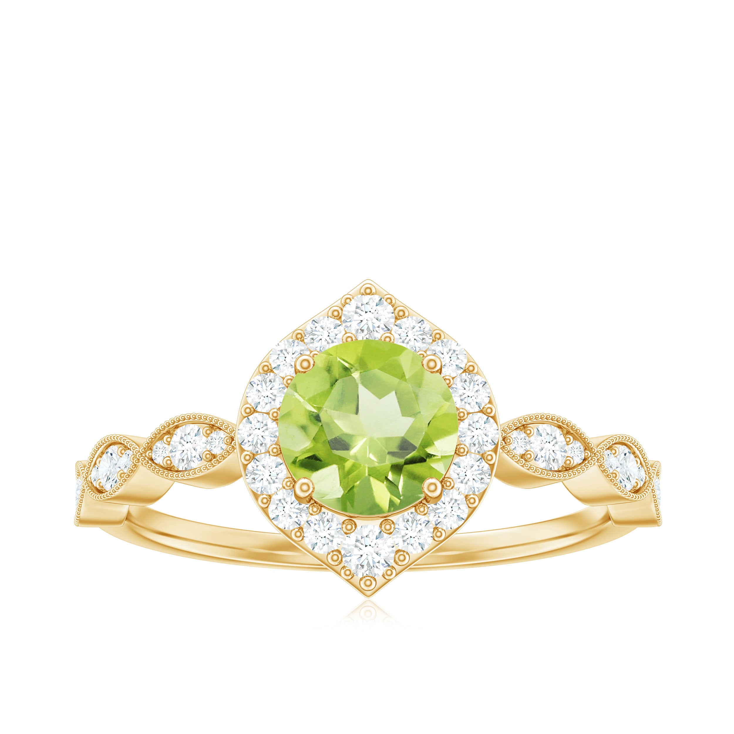 1.25 CT Peridot Vintage Engagement Ring with Diamond Accent Peridot - ( AAA ) - Quality - Rosec Jewels