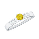 Genuine Yellow Sapphire Solitaire Band Ring with Diamond Yellow Sapphire - ( AAA ) - Quality - Rosec Jewels