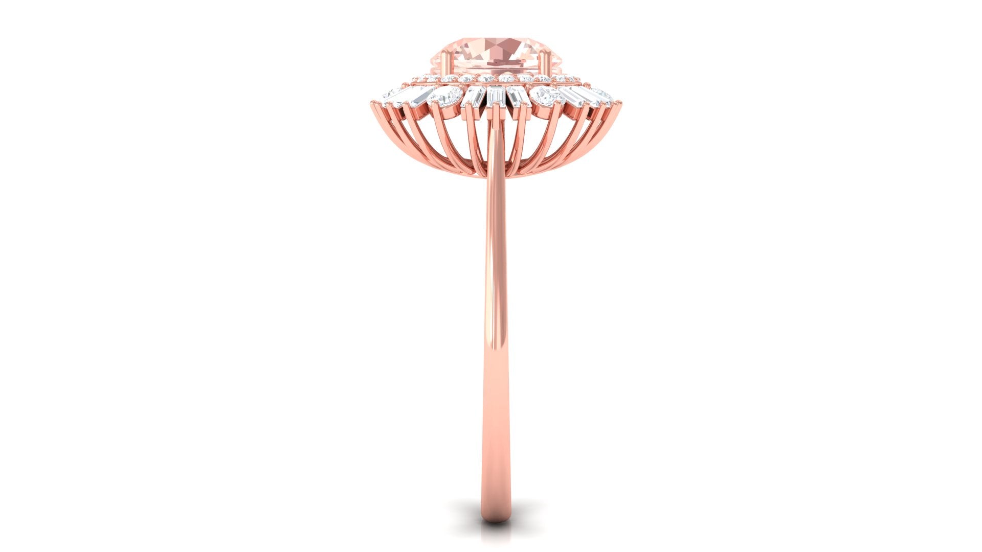 Round Morganite Cocktail Ring with Moissanite Double Halo Morganite - ( AAA ) - Quality - Rosec Jewels