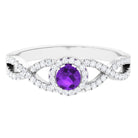 Round Amethyst and Diamond Criss Cross Engagement Ring Amethyst - ( AAA ) - Quality - Rosec Jewels