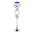 Round Amethyst and Diamond Criss Cross Engagement Ring Amethyst - ( AAA ) - Quality - Rosec Jewels