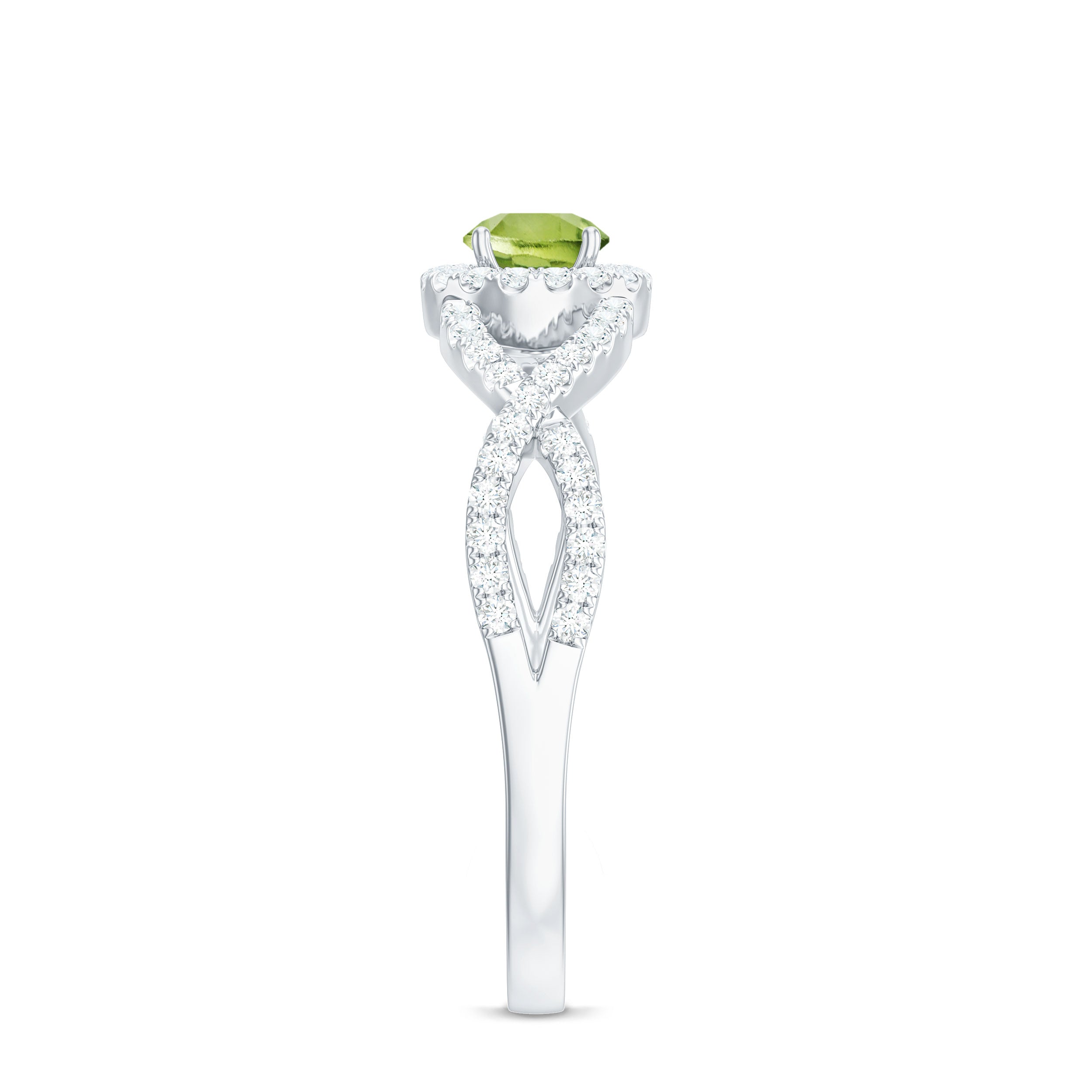 Peridot and Diamond Criss Cross Engagement Ring Peridot - ( AAA ) - Quality - Rosec Jewels