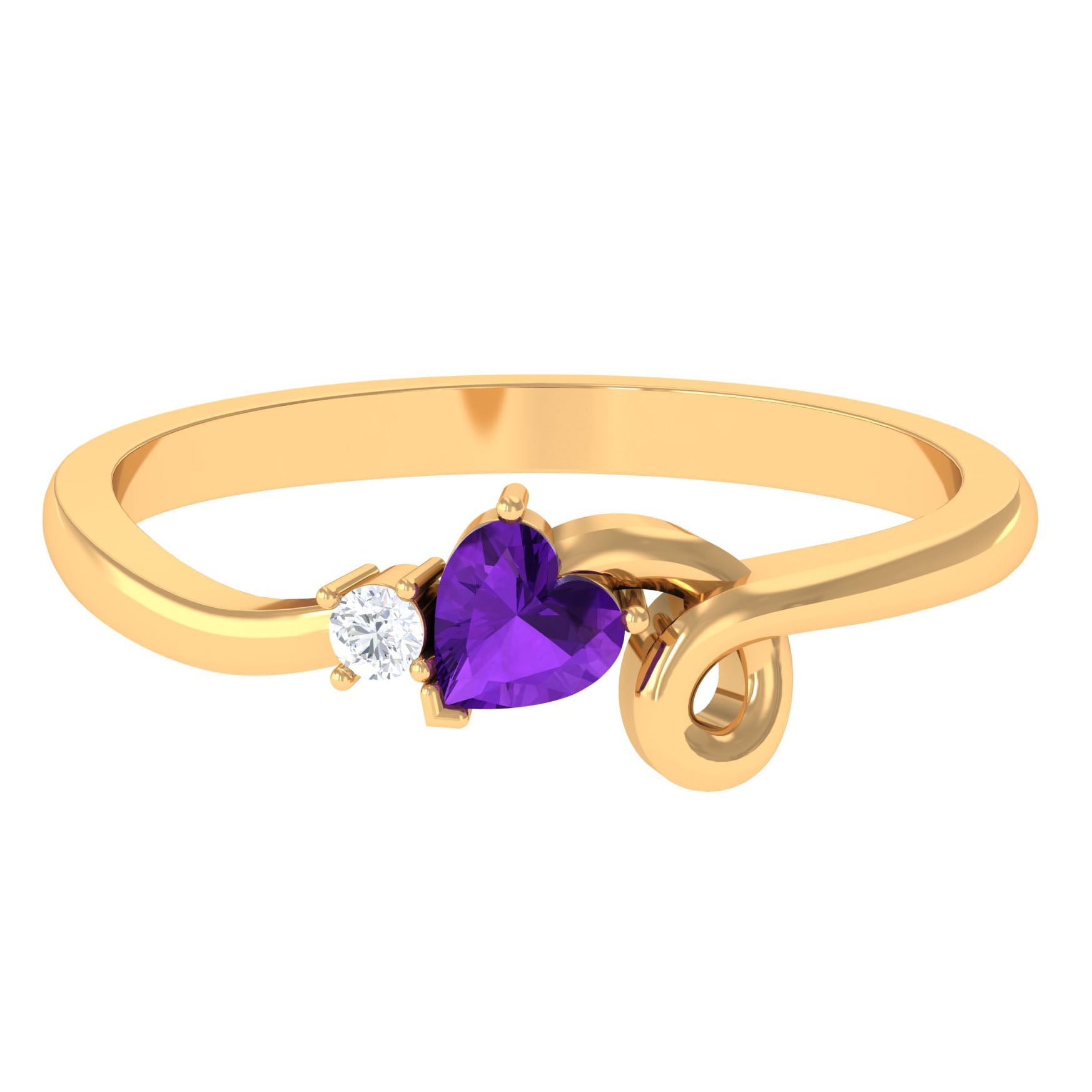 Heart Shape Real Amethyst and Diamond Twisted Promise Ring Amethyst - ( AAA ) - Quality - Rosec Jewels