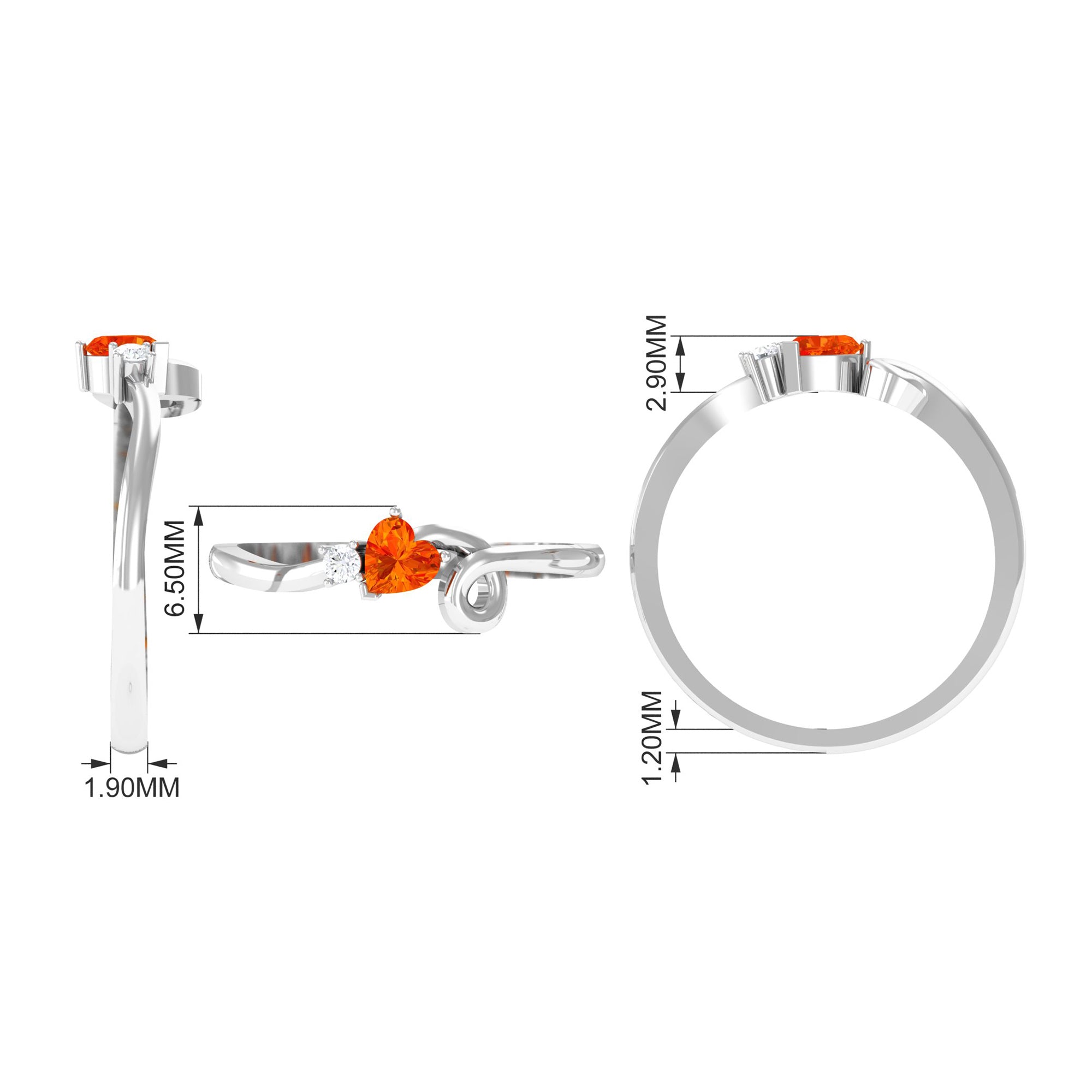 Heart Shape Orange Sapphire and Diamond Twisted Promise Ring Orange Sapphire - ( AAA ) - Quality - Rosec Jewels